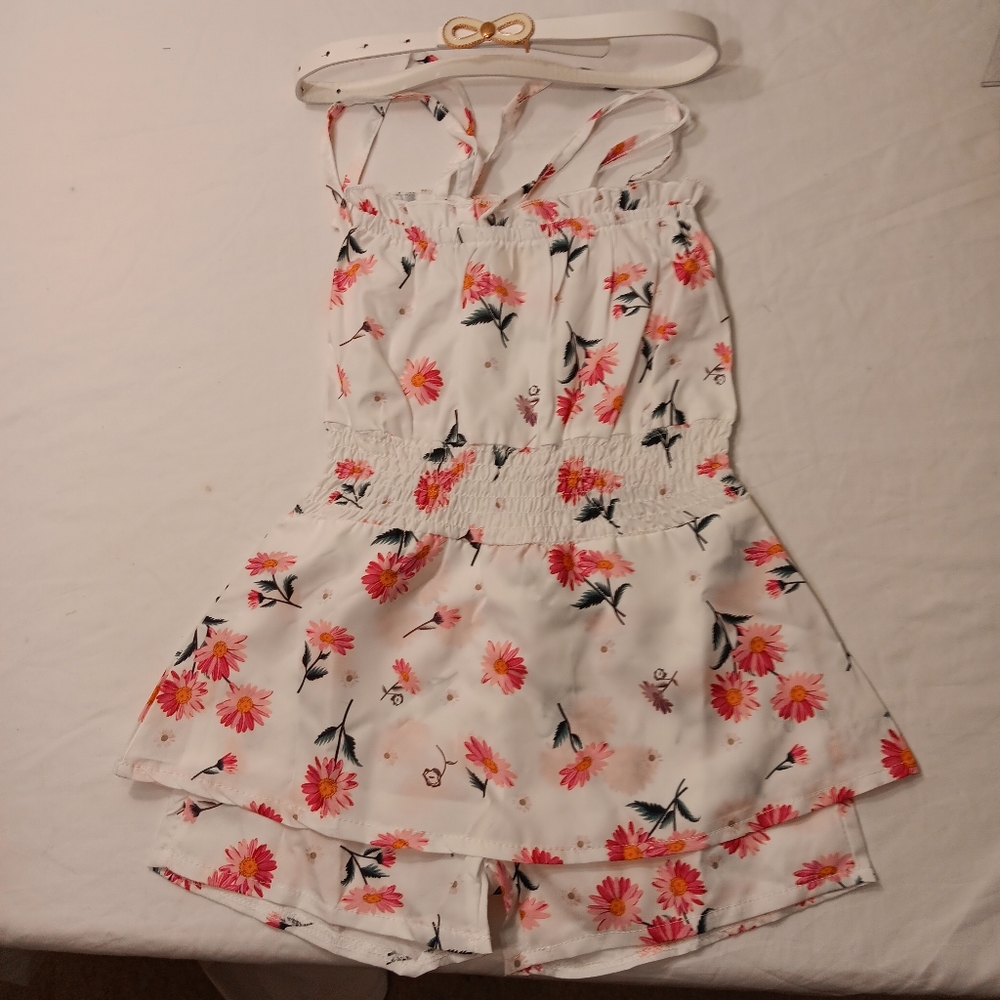 NWOT Girls Floral Lightweight Shorts Dress Size 3T With Belt Unbranded Easter